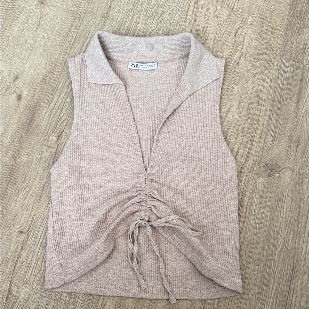 Zara Women's Ribbed Sleeveless Top - Light Brown